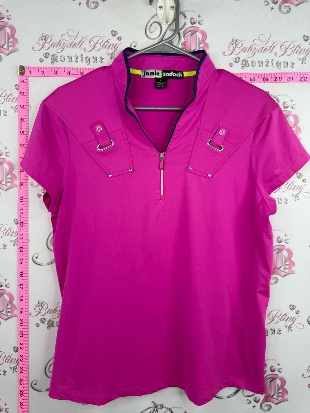 jamie sadock T-shirt Bright Hot Pink Short Sleeve Zip Polo